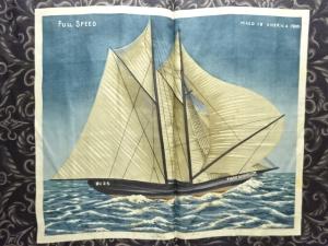 アンティーク　ヨット模様肩裏紋付羽二重男物羽織